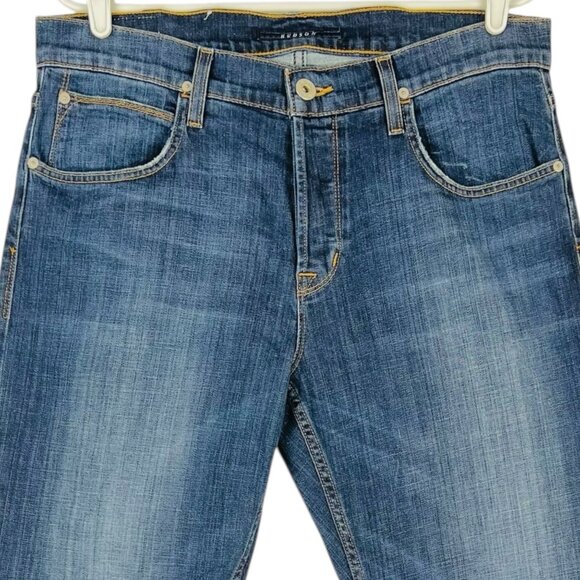 Hudson Men Distressed Stretch Blue Denim Jeans 33x30.5 Wilde Relax Straight Leg - Picture 3 of 13